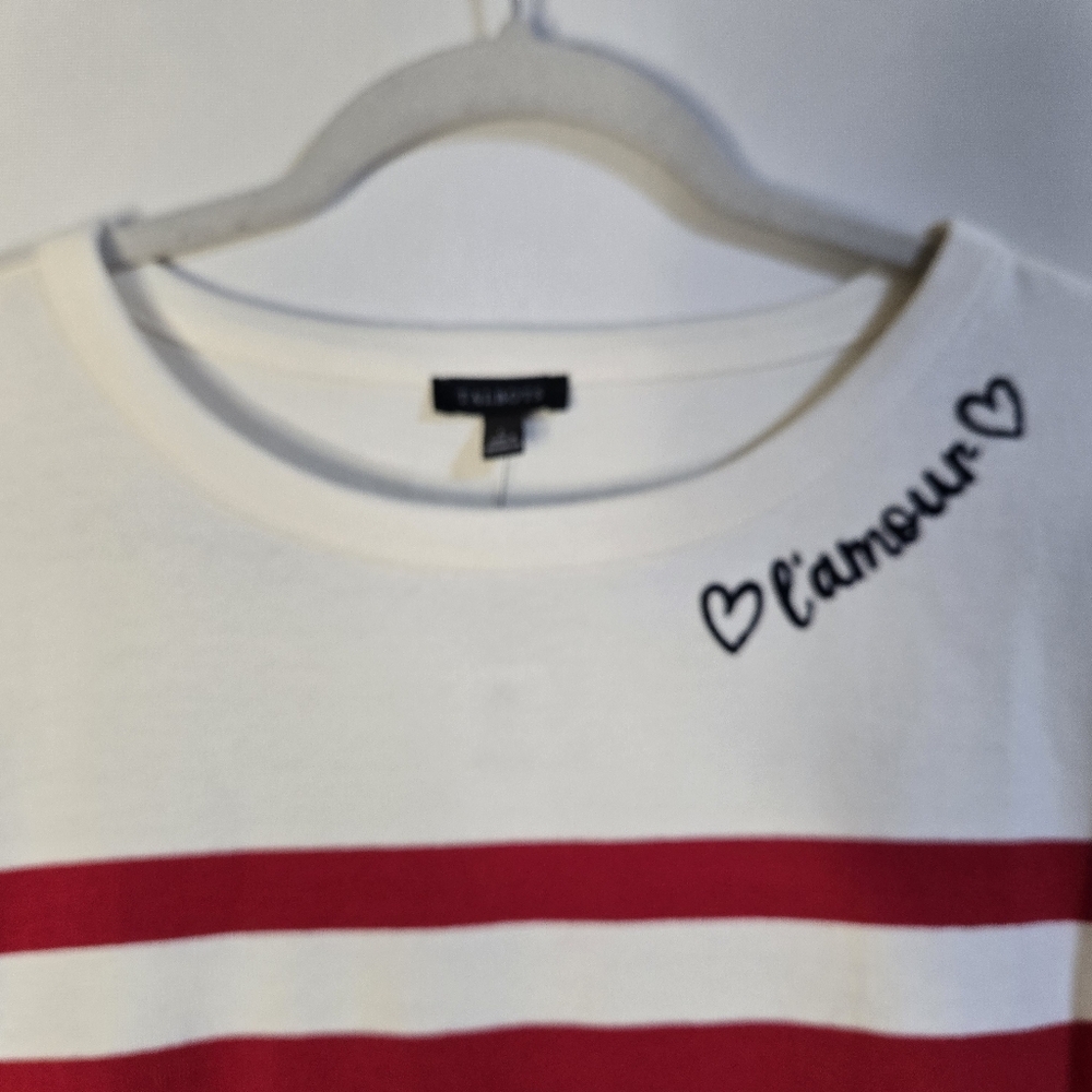 Talbots Red & White Striped Long Sleeve Pullover Top With ❤️ L'Amour Detail NWT - Picture 5 of 11